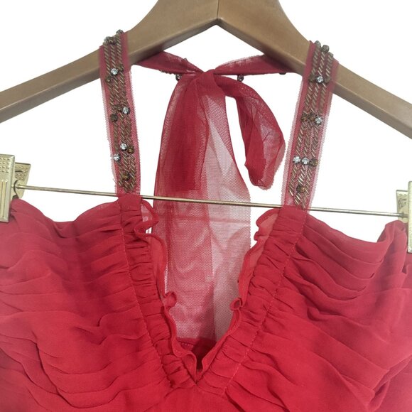 Vintage Féraud Womens Red 100% Silk Beaded Sleeveless Halter Long Dress Size 6 - Picture 4 of 10